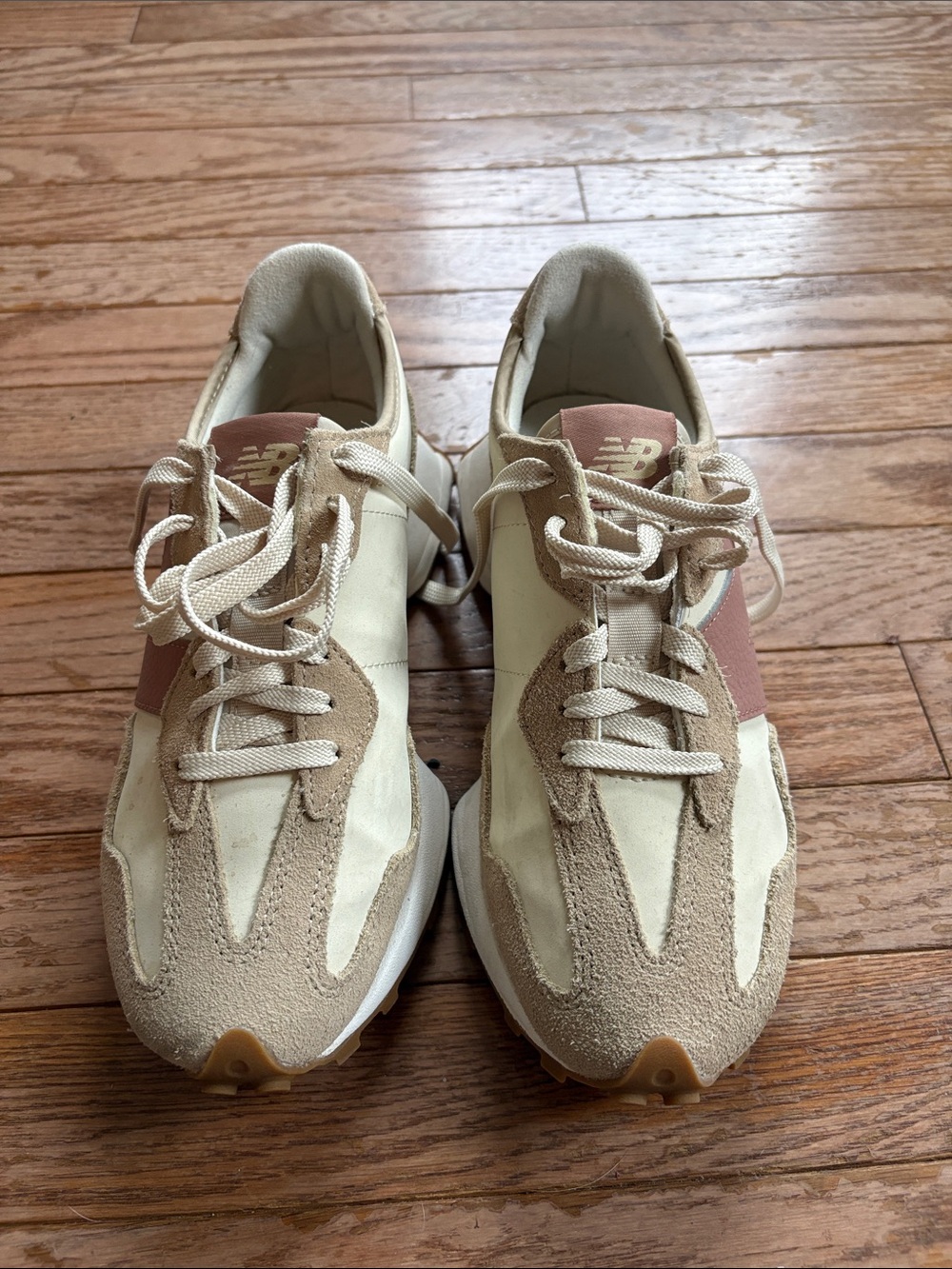 New Balance Women's Cream Sneakers with Pink Accent